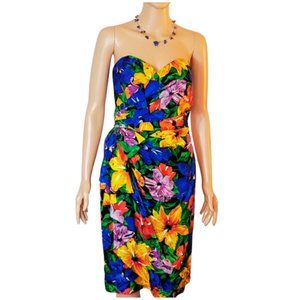 AJ Bari Tropical Print Strapless Cocktail Dress. 100% Silk. Size 6. #3-0199